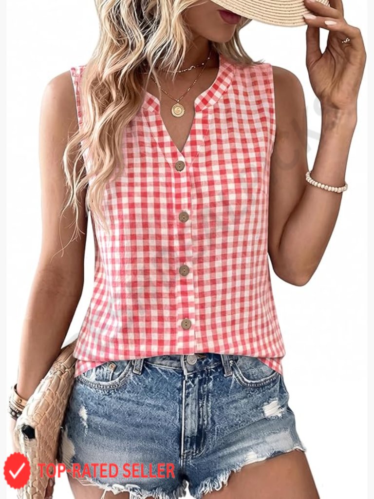 Sleeveless Button Down Tank Top V Neck Summer Office Blouse Casual